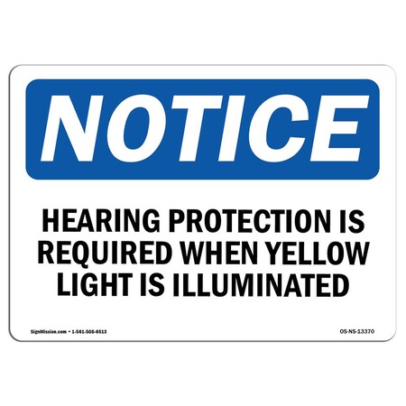 Signmission OSHA Sign, Hearing Protection Is Required When Yellow, 18in X 12in Aluminum, 18" W, 12" H, Landscape OS-NS-A-1218-L-13370